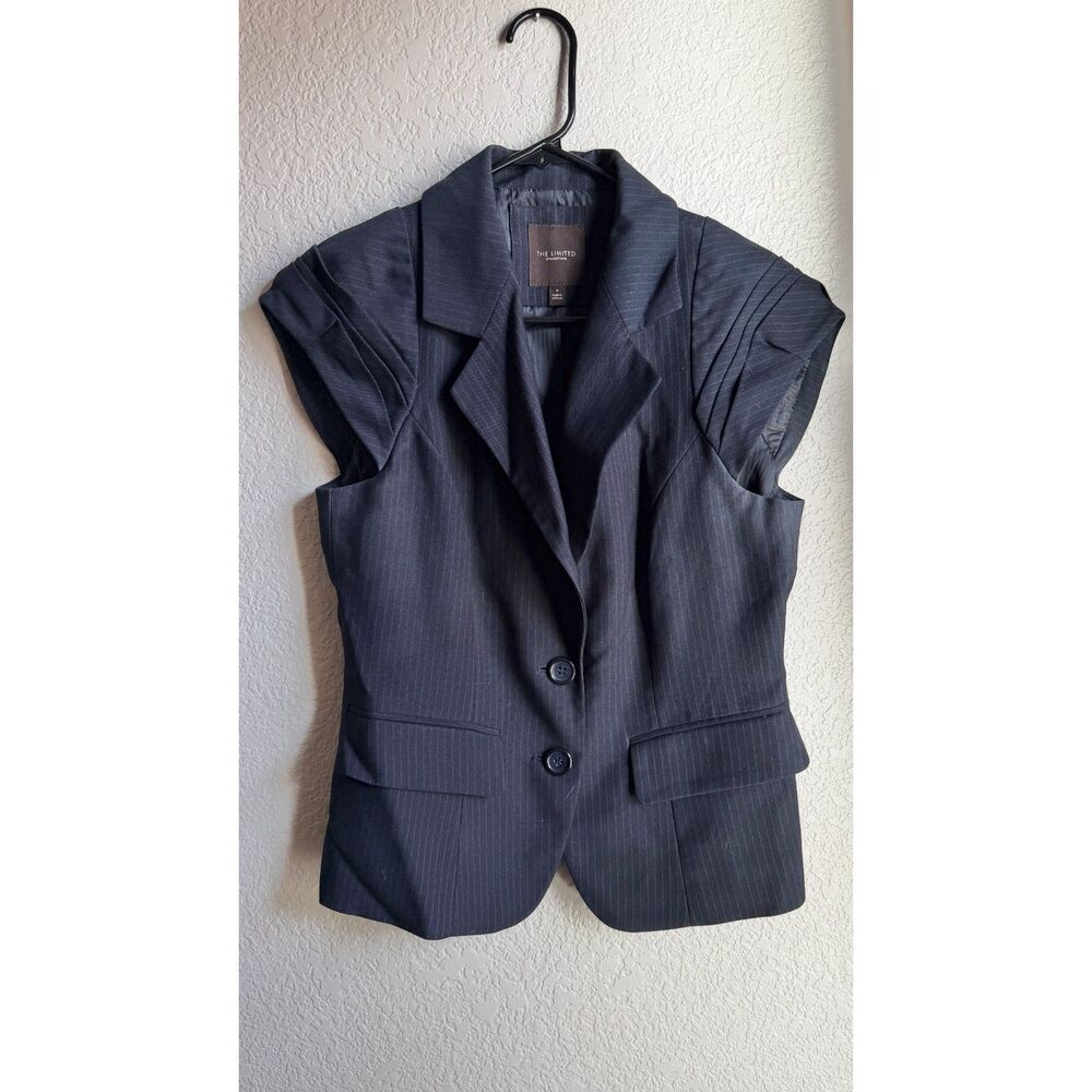 The Limited Collection Pinstripe Sleeveless Blazer Vest Pleated Shoulder Small